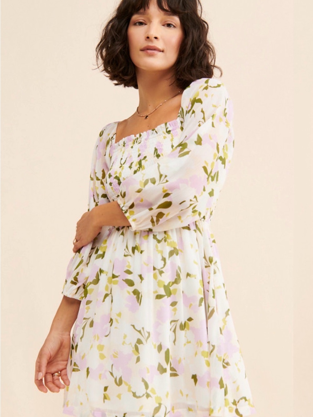 Lost & Wonder Floral Smocked Square-Neck Mini Dress